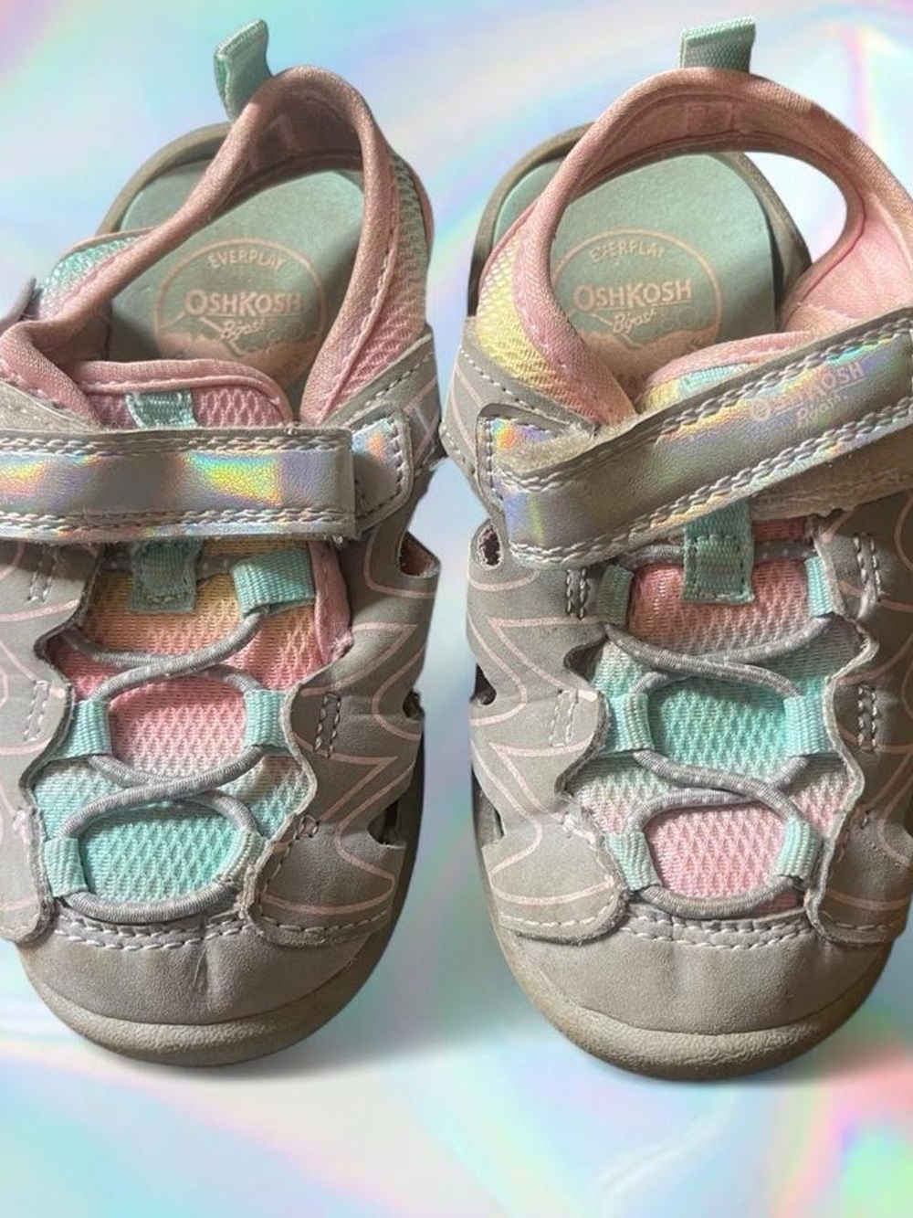 OshKosh B'gosh Pastel Mesh Hook-and-Loop Sandals - Pink, Mint & Cream